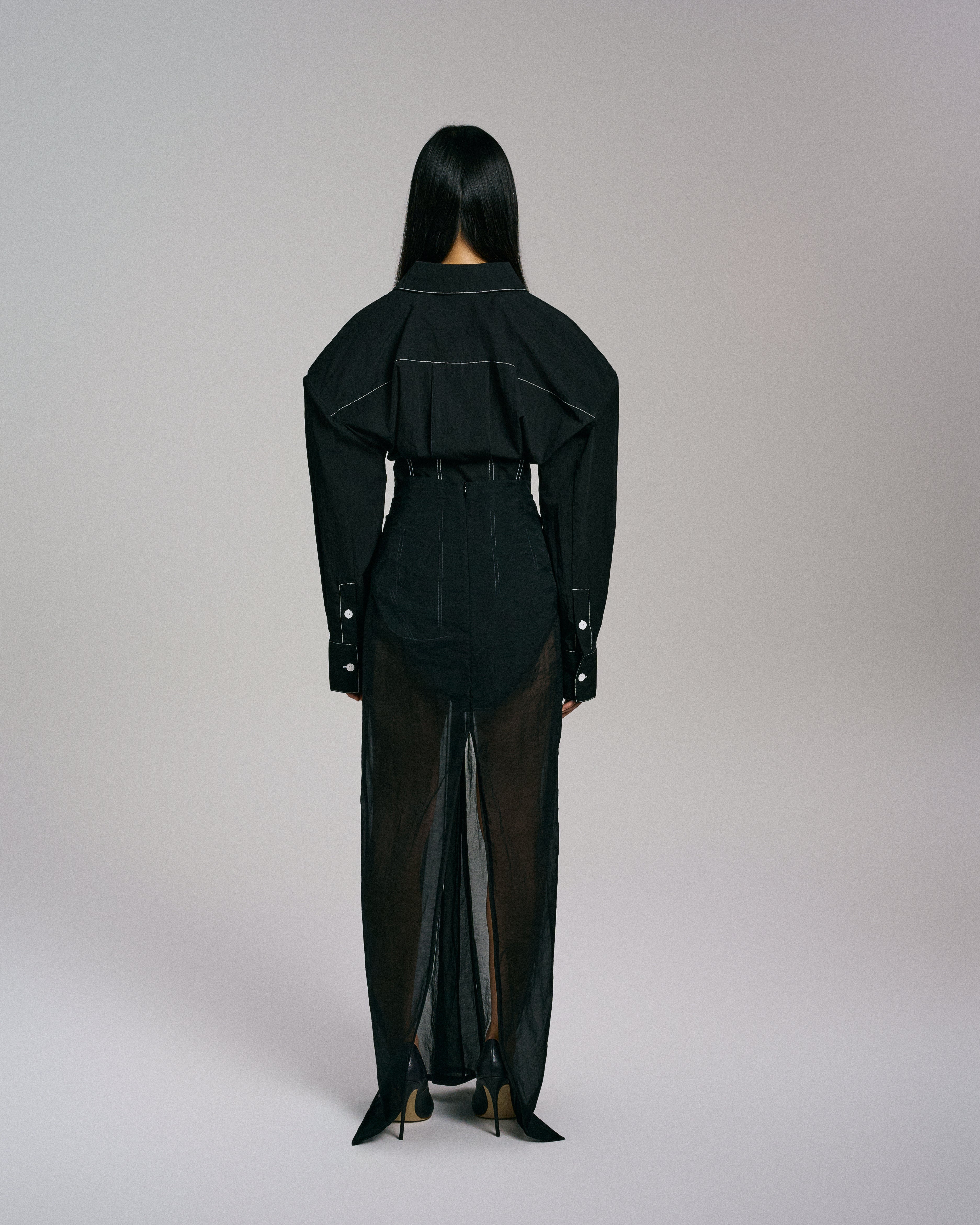 'GATHERED' MAXI SKIRT BLACK