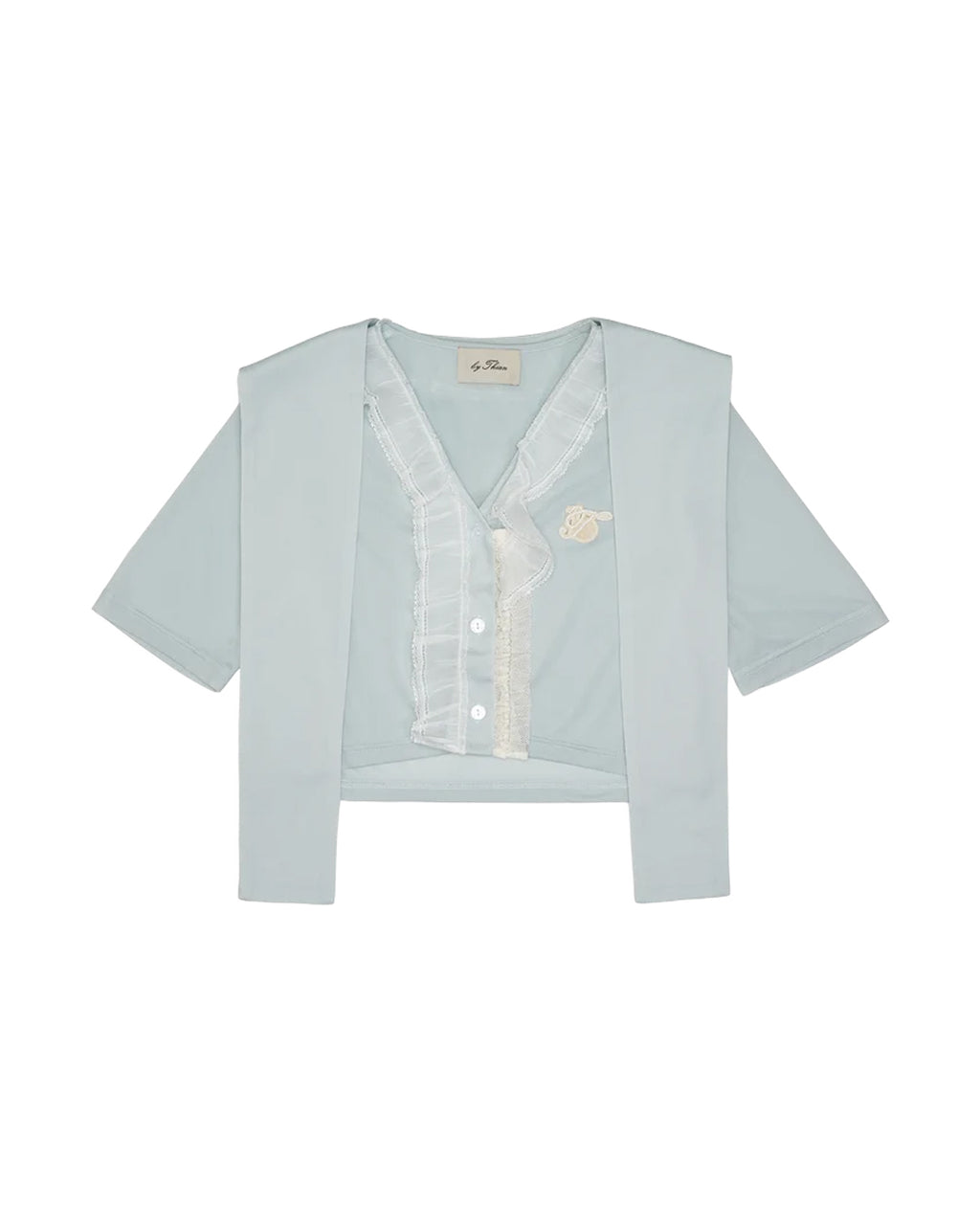 LAY OVER SHEER KNIT CROPPED TOP WITH LACE