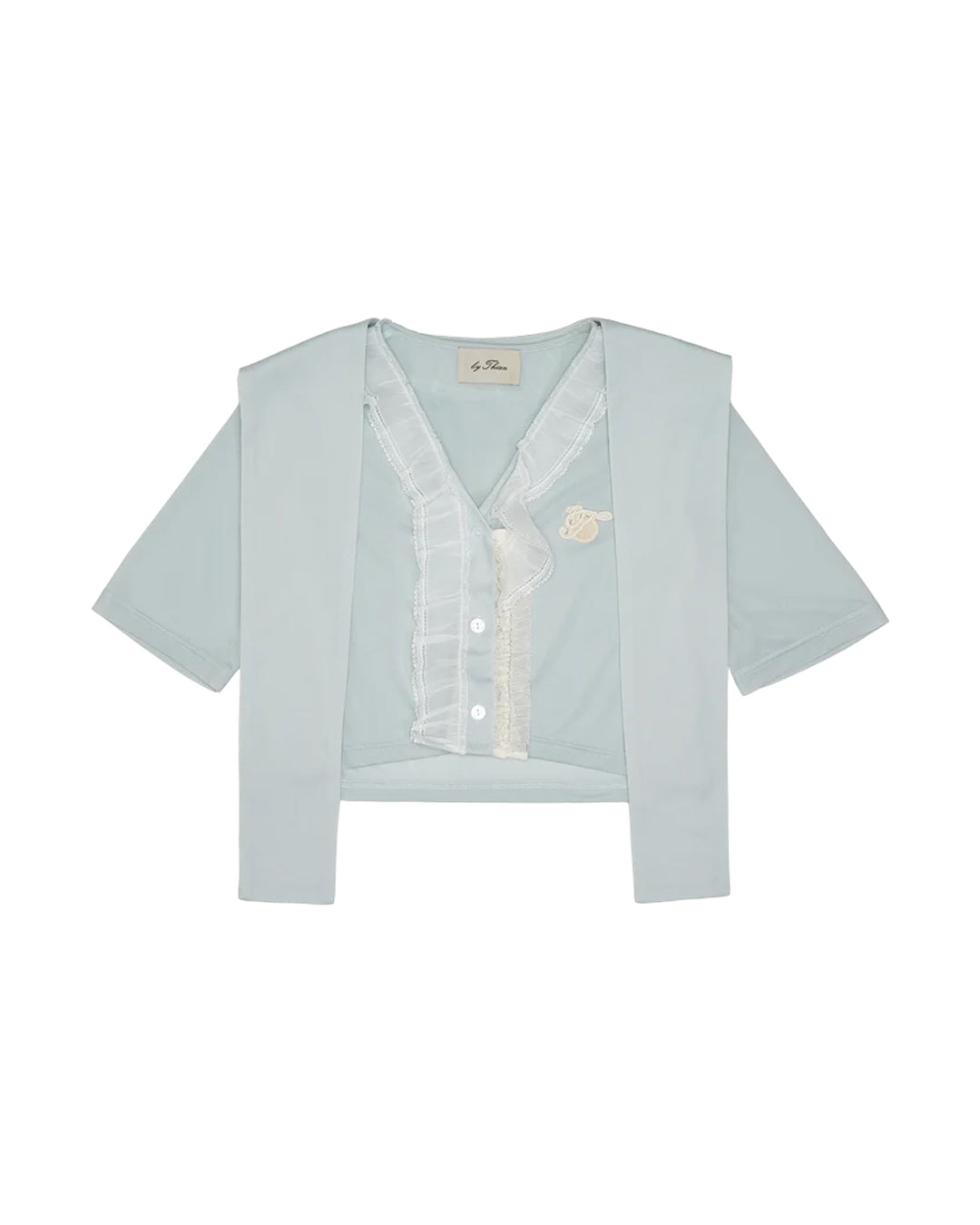 LAY OVER SHEER KNIT CROPPED TOP WITH LACE