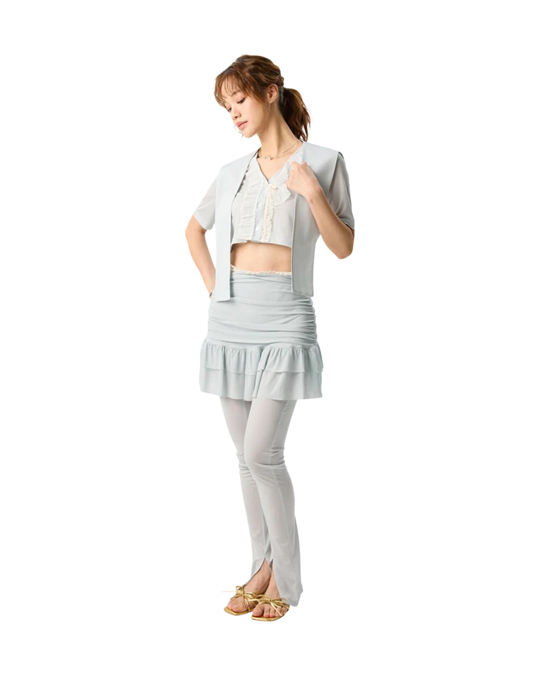 LAY OVER SHEER KNIT CROPPED TOP WITH LACE