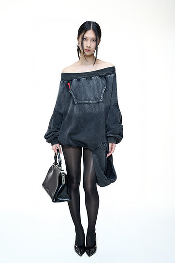 UPSIDE DOWN HOODIE WASHED BLACK