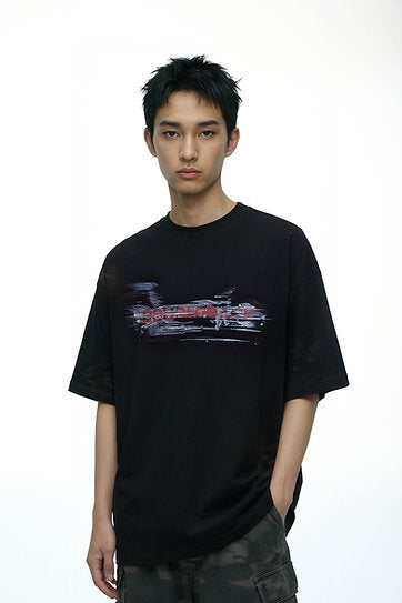 CAR PAINT SCRATCH T-SHIRT OVERSIZED BLACK