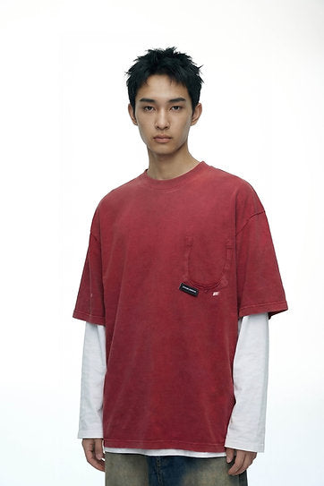 RIPPED POCKET T-SHIRT OVERSIZED WASHED RED