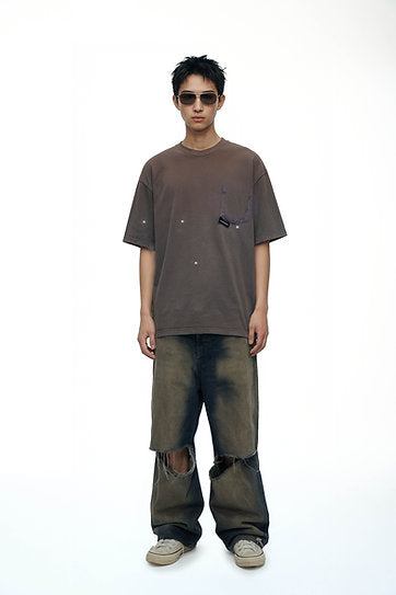 RIPPED POCKET T-SHIRT OVERSIZED RUSTED GREY