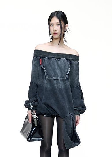 UPSIDE DOWN HOODIE WASHED BLACK