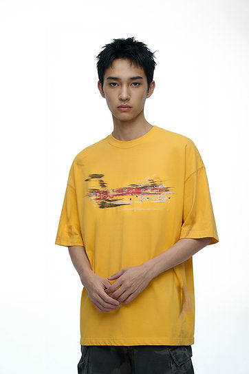 CAR PAINT SCRATCH T-SHIRT OVERSIZED YELLOW