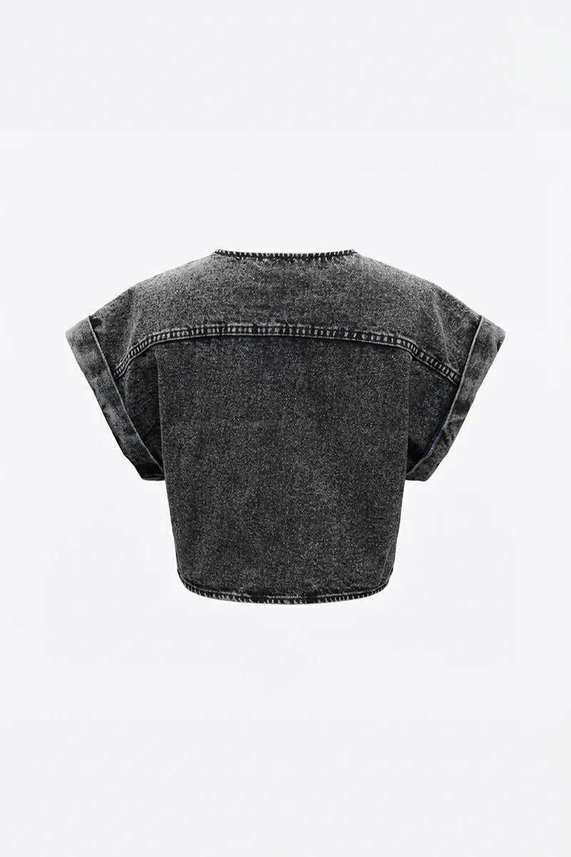 ECLIPSE DENIM CROP TOP - WASHED GREY
