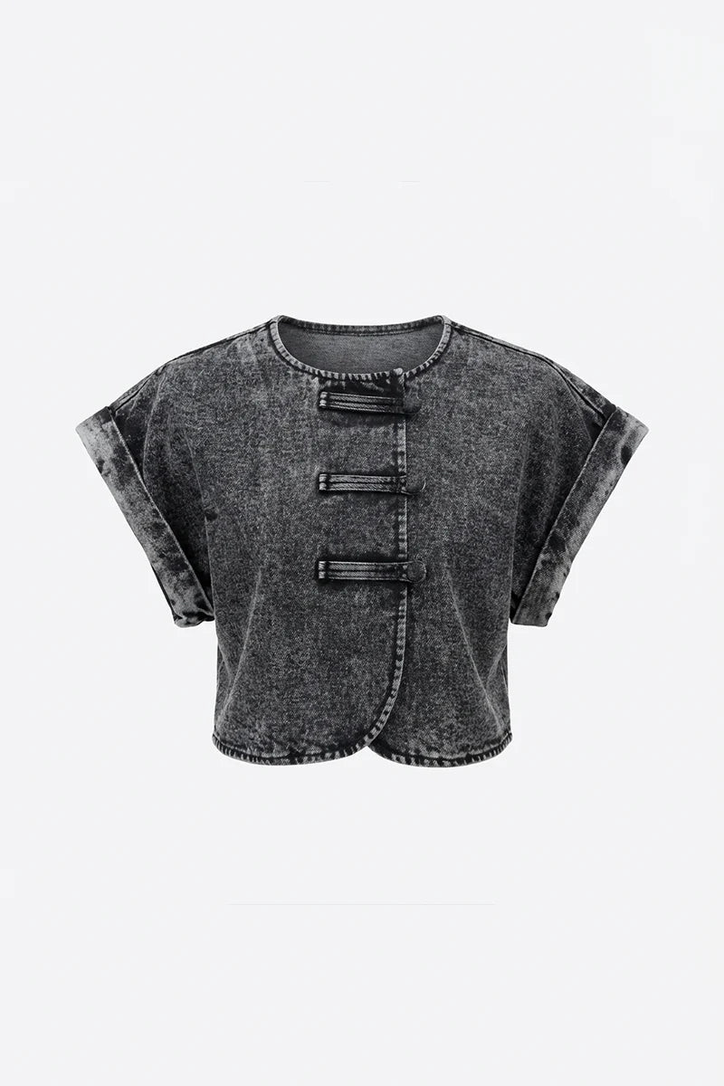 ECLIPSE DENIM CROP TOP - WASHED GREY