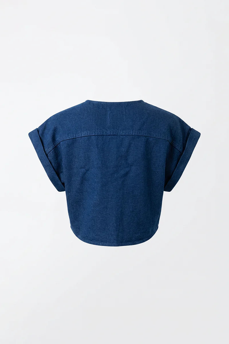 ECLIPSE DENIM CROP TOP - BLUE
