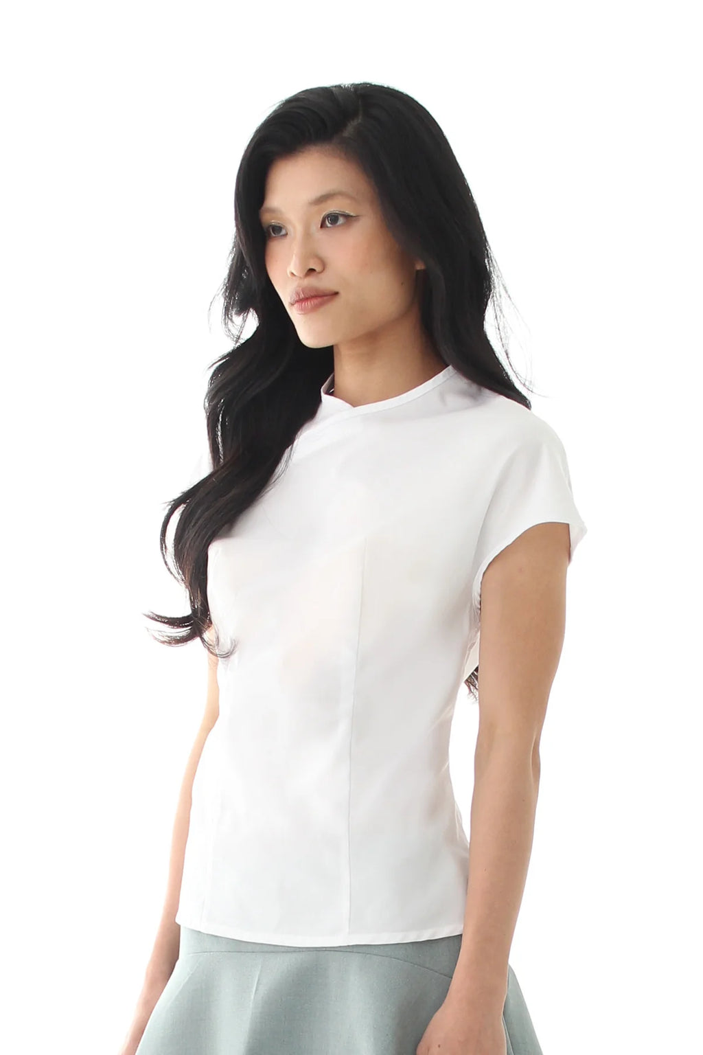 FITTED CURVED BLOUSE - WHITE