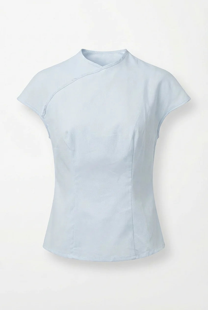 FITTED CURVED BLOUSE - BABY BLUE