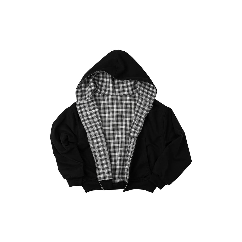 FLIPSIDE ZIP HOODIE BLACK MONO GINGHAM