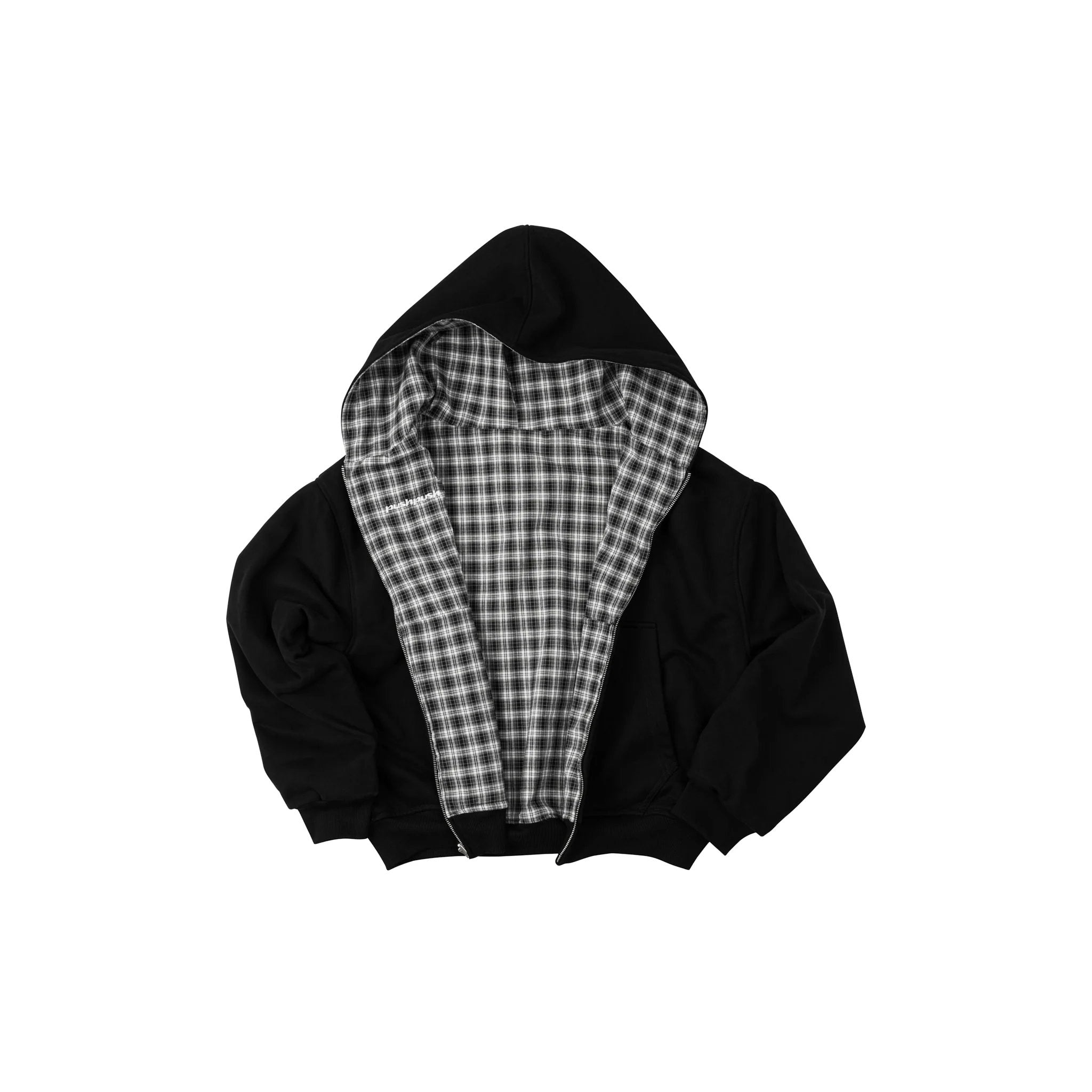 FLIPSIDE ZIP HOODIE BLACK MONO GINGHAM