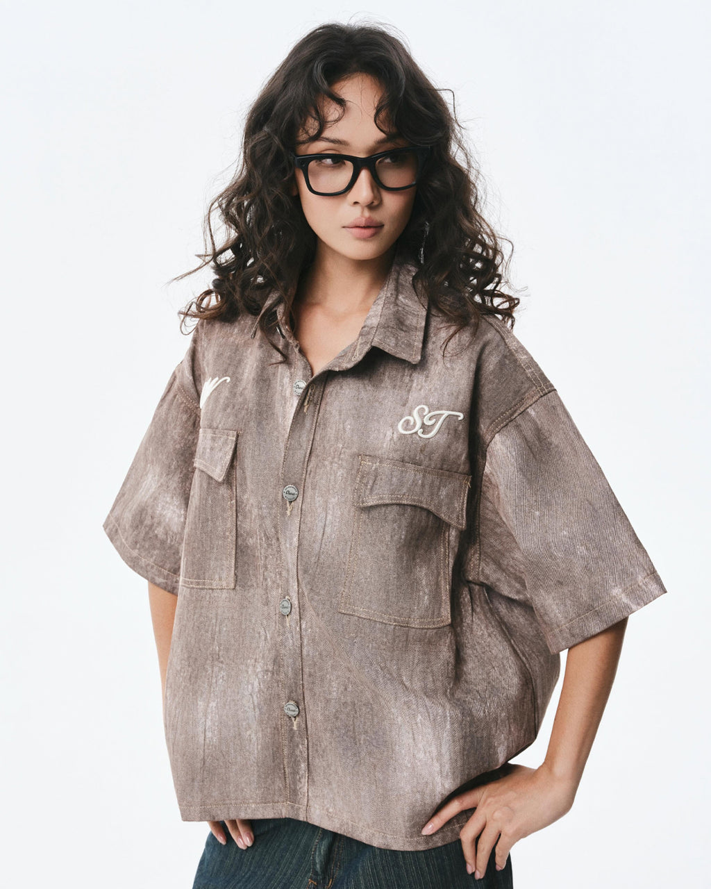 SHORSTSLEEVES DENIM SHIRT MOCHA BROWN