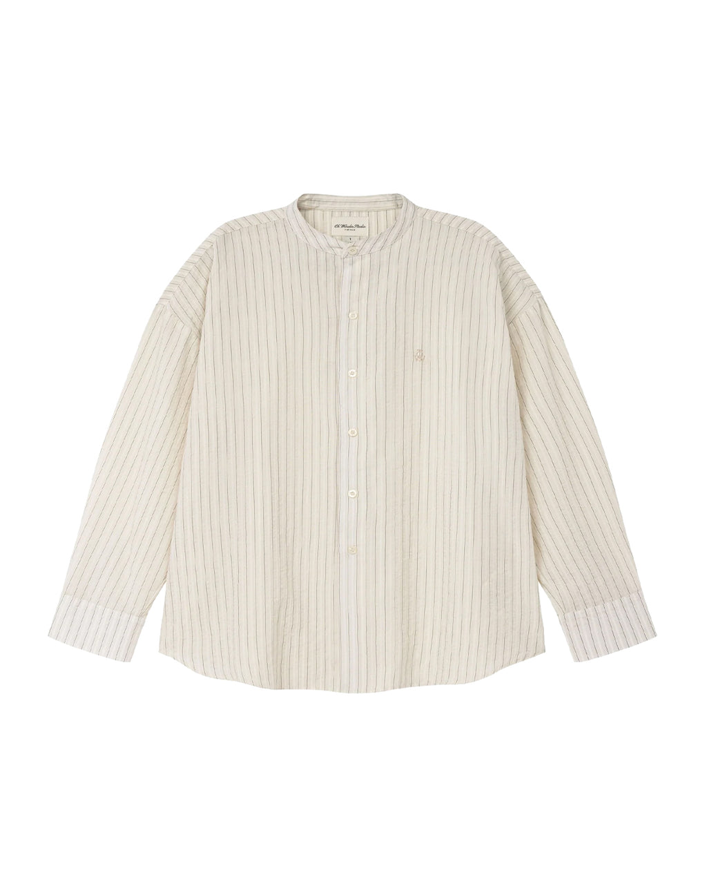 BAND COLLAR SHIRT WHITE STRIPED (WHITE)