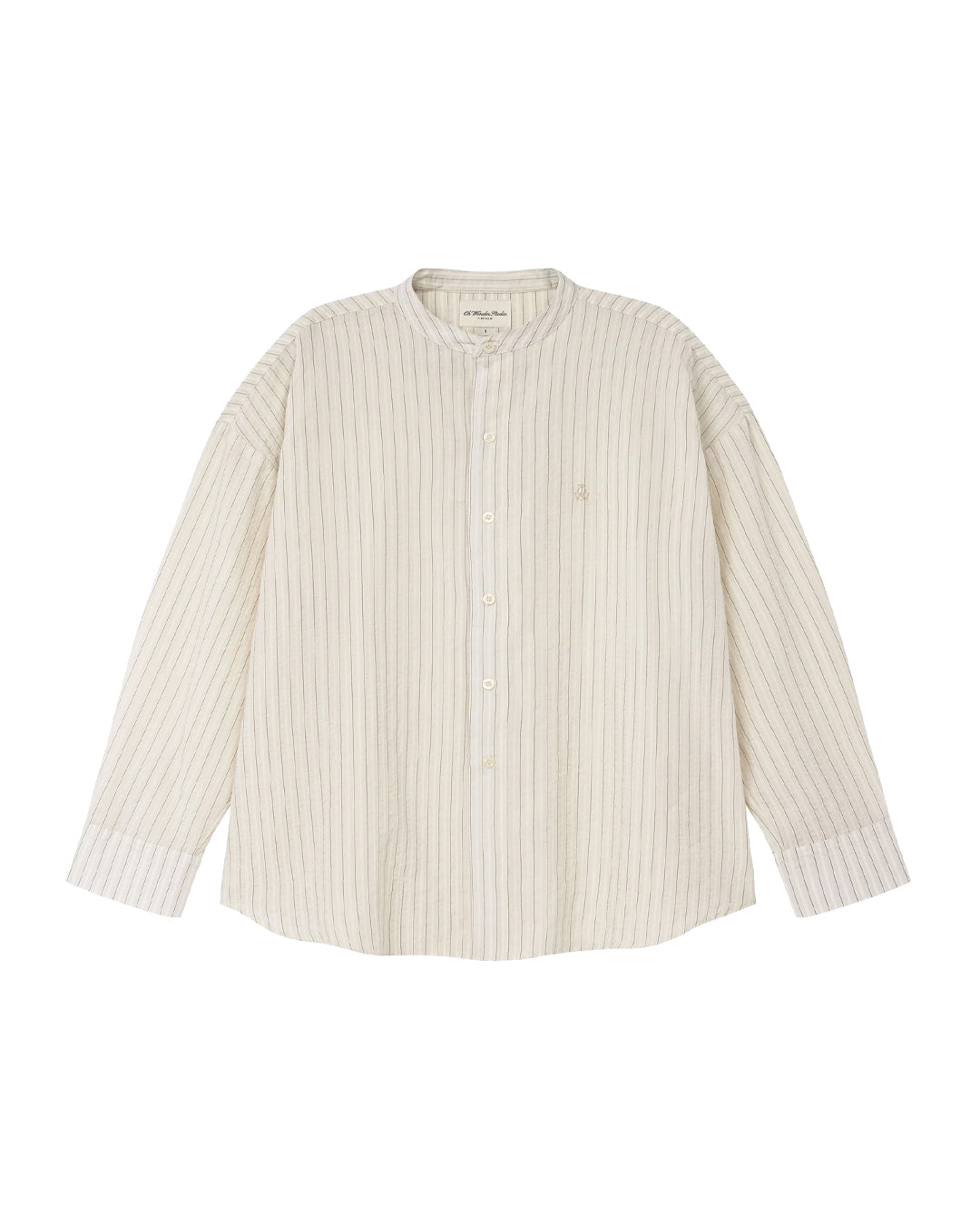 BAND COLLAR SHIRT WHITE STRIPED (WHITE)
