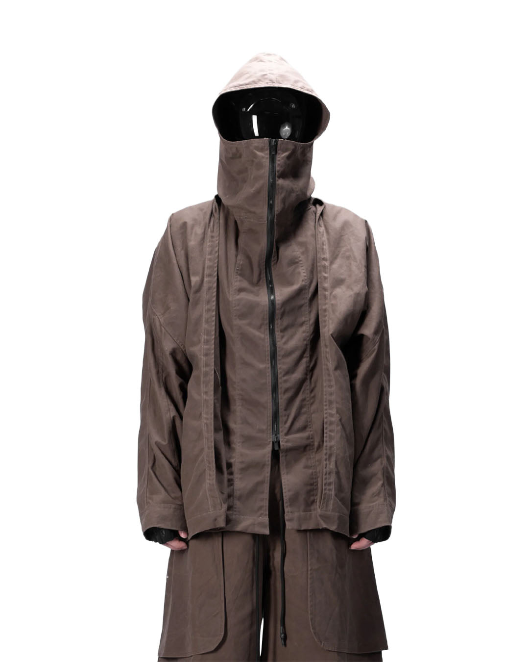 BACK PLEATED HOODED SHIRT - BROWN