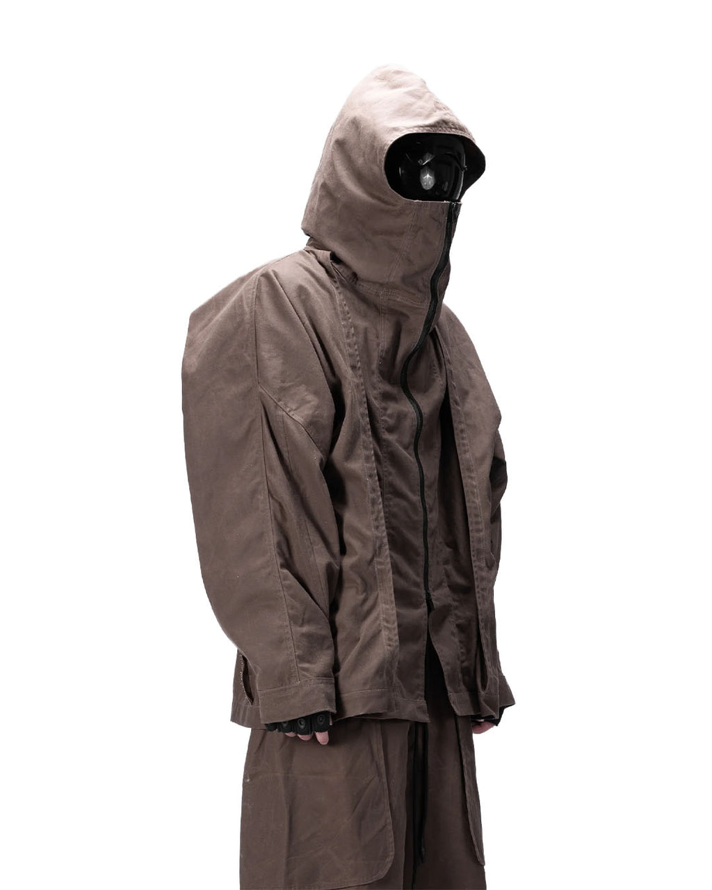 BACK PLEATED HOODED SHIRT - BROWN
