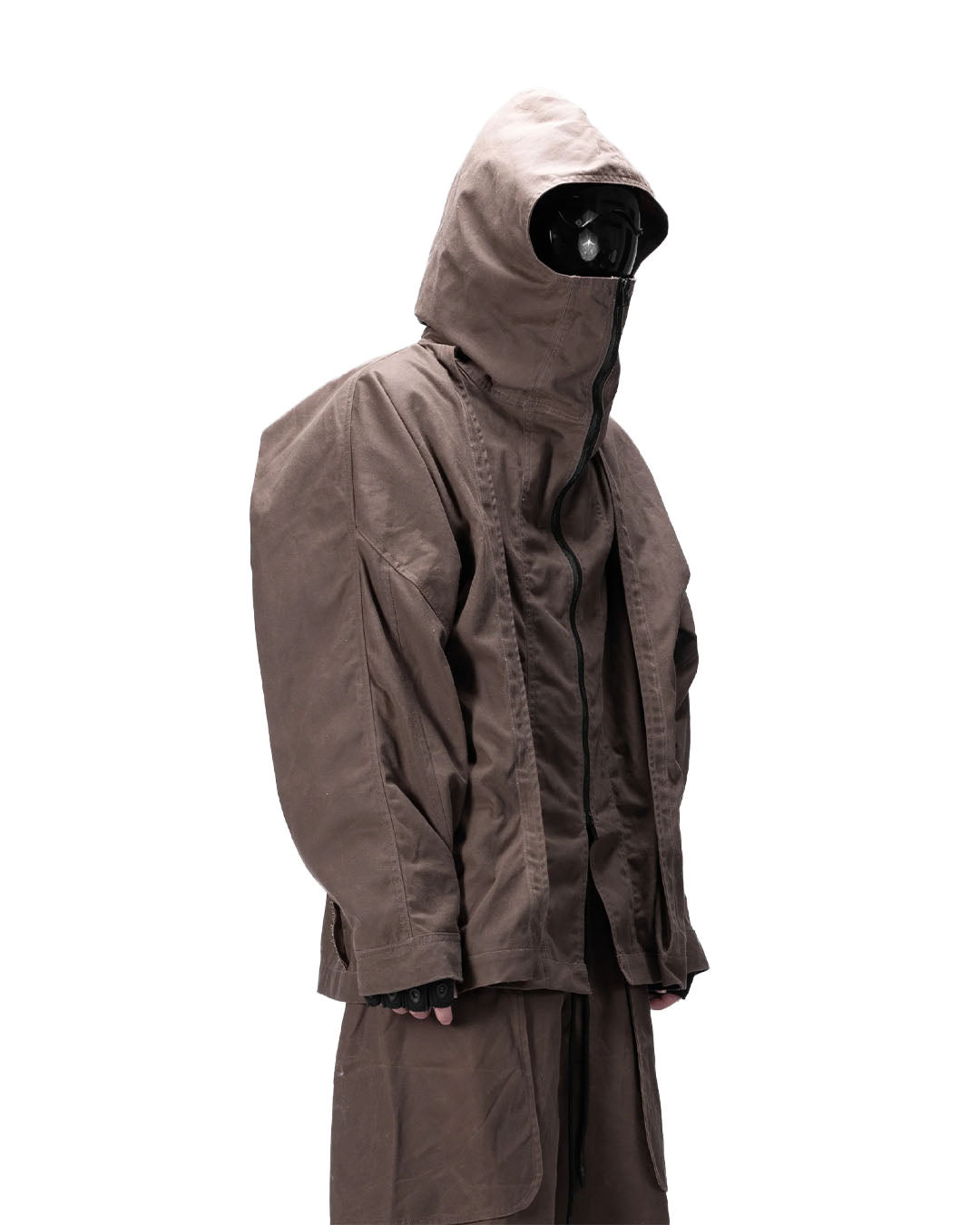 BACK PLEATED HOODED SHIRT - BROWN