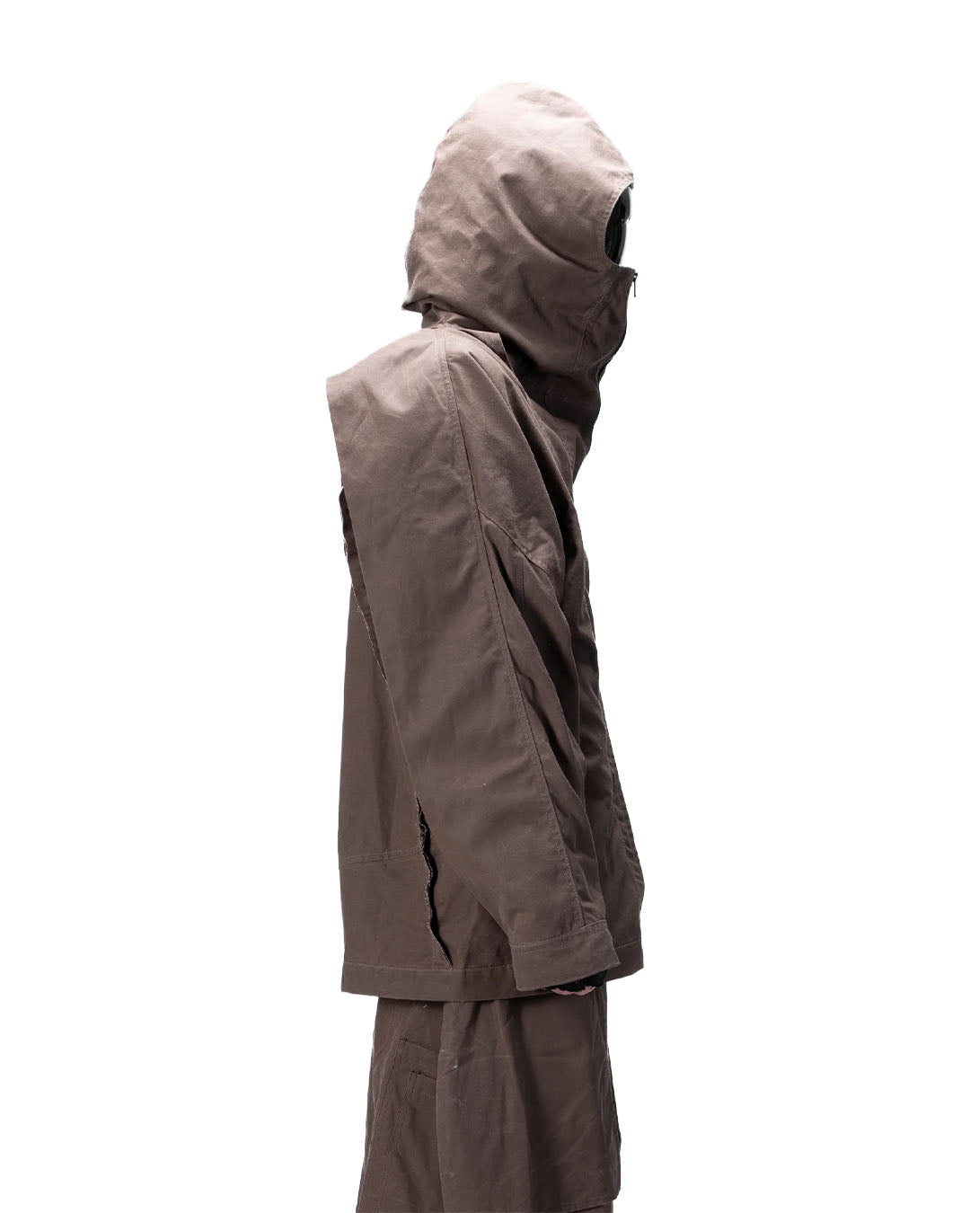 BACK PLEATED HOODED SHIRT - BROWN