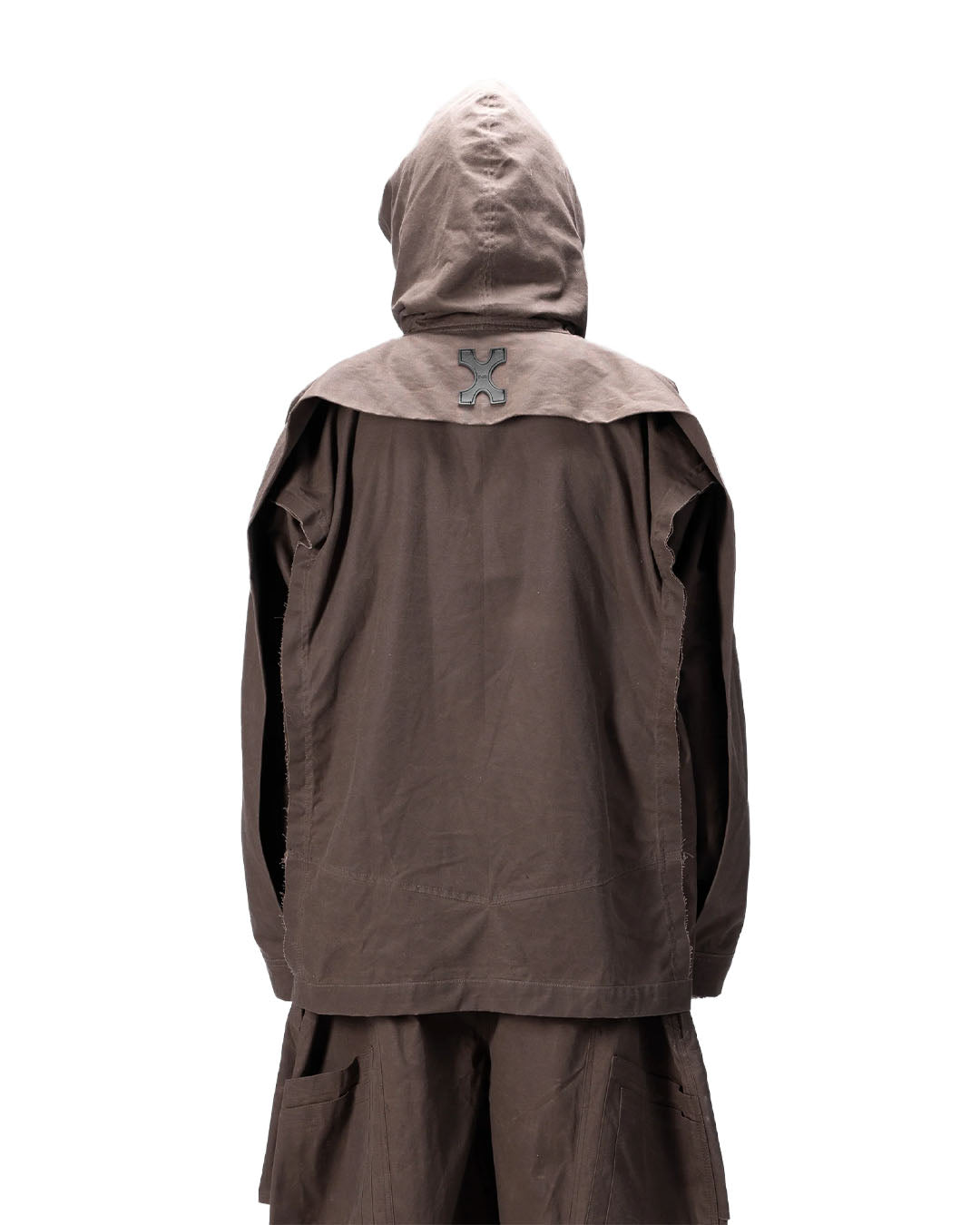 BACK PLEATED HOODED SHIRT - BROWN