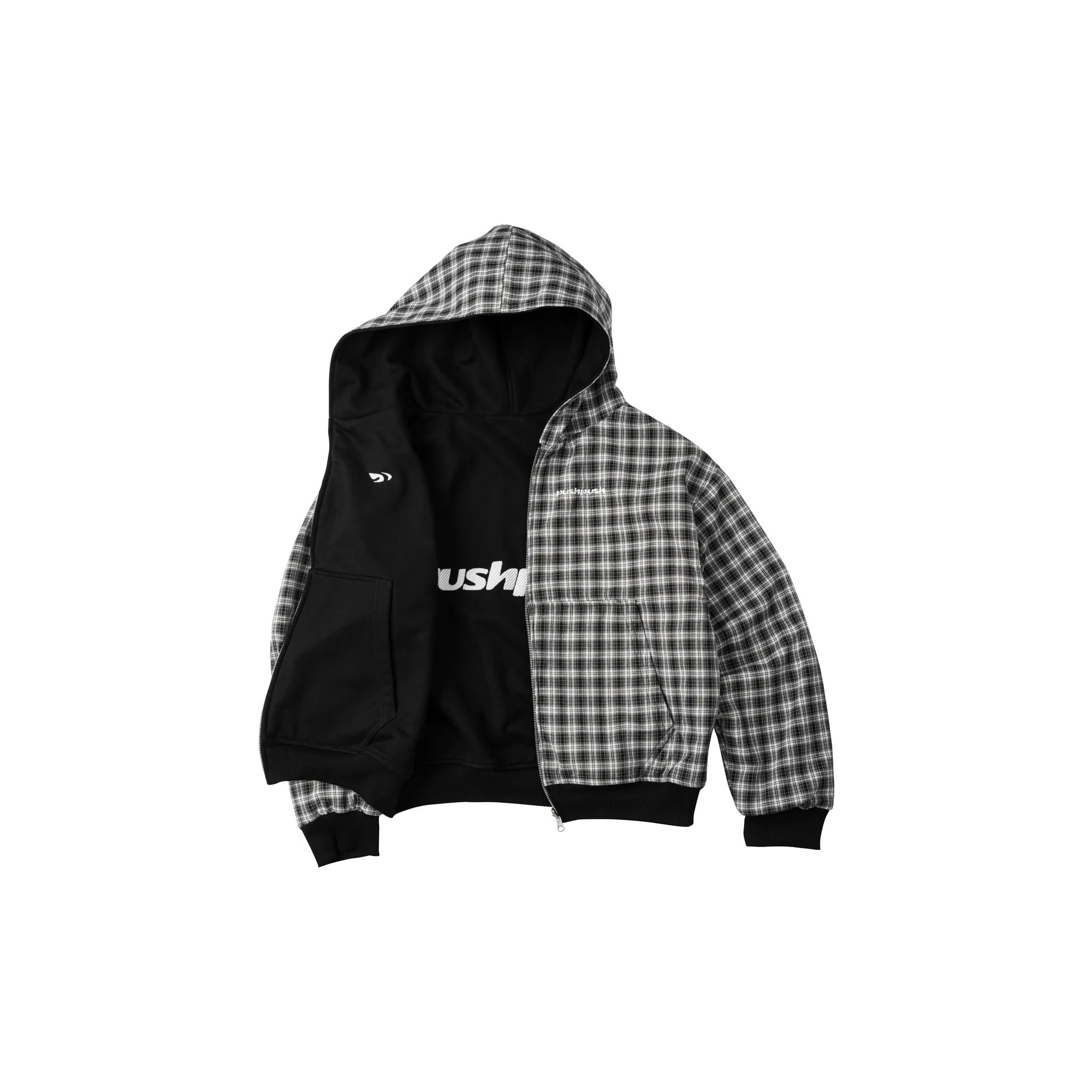 FLIPSIDE ZIP HOODIE BLACK MONO GINGHAM