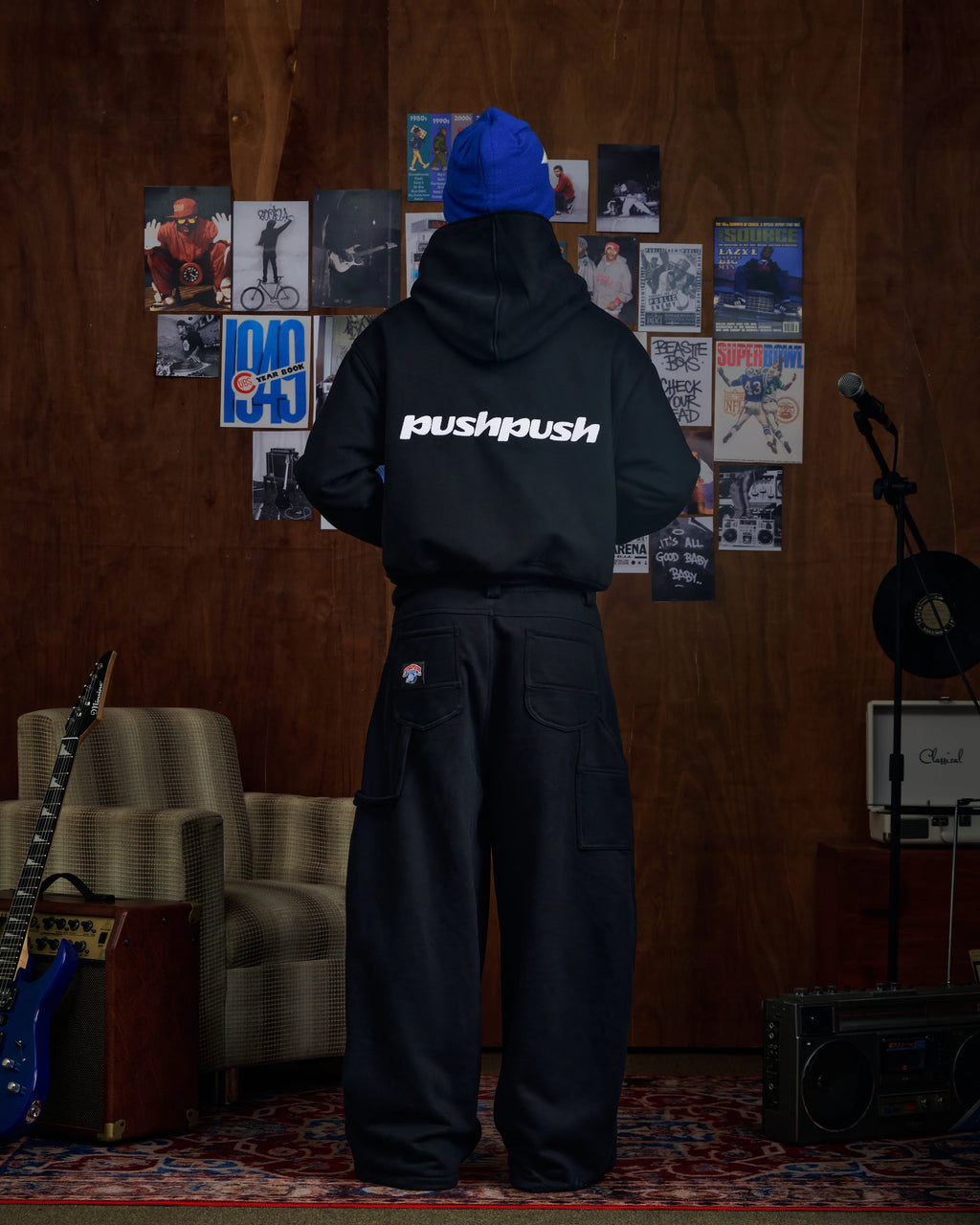 FLIPSIDE ZIP HOODIE BLACK MONO GINGHAM