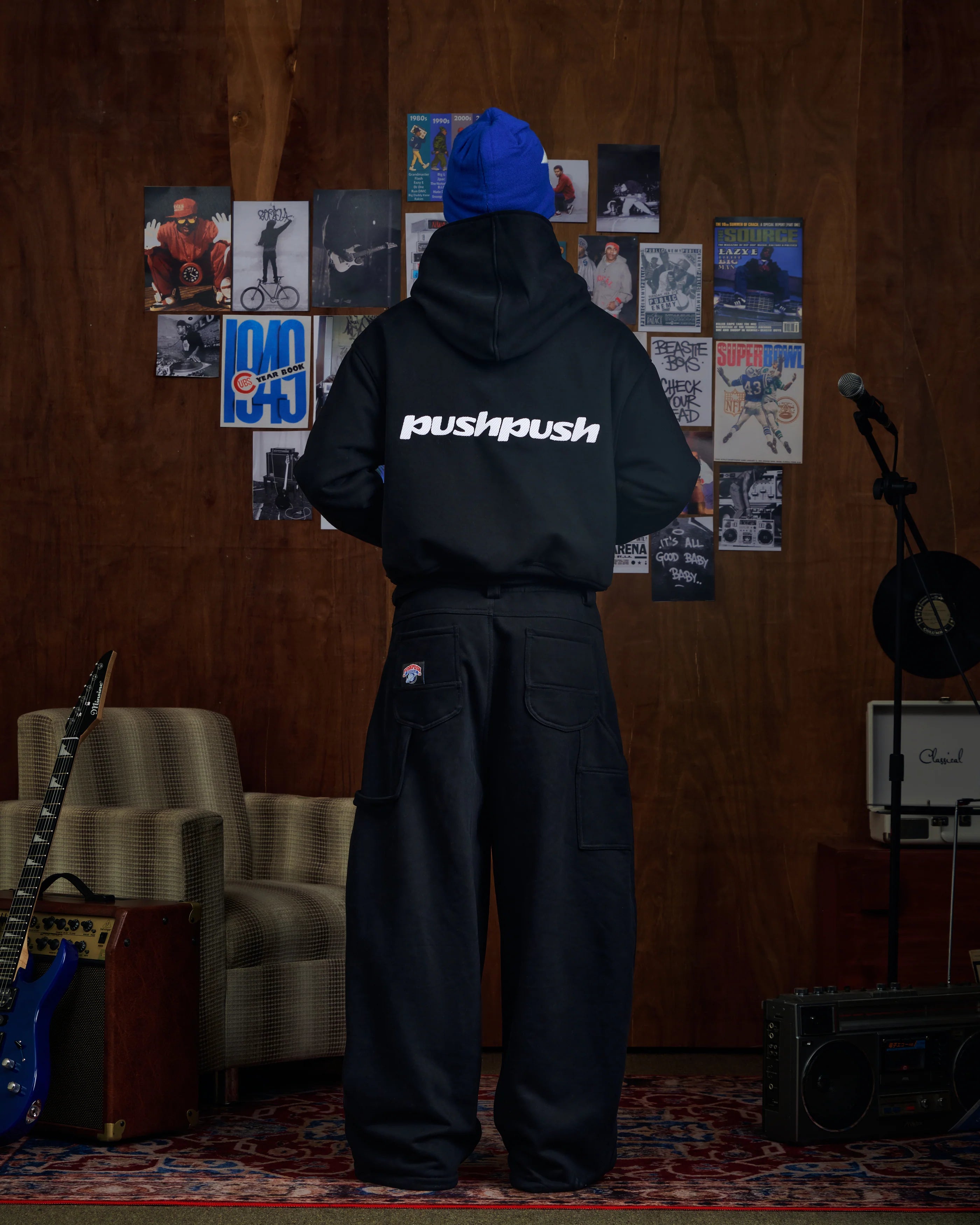 FLIPSIDE ZIP HOODIE BLACK MONO GINGHAM