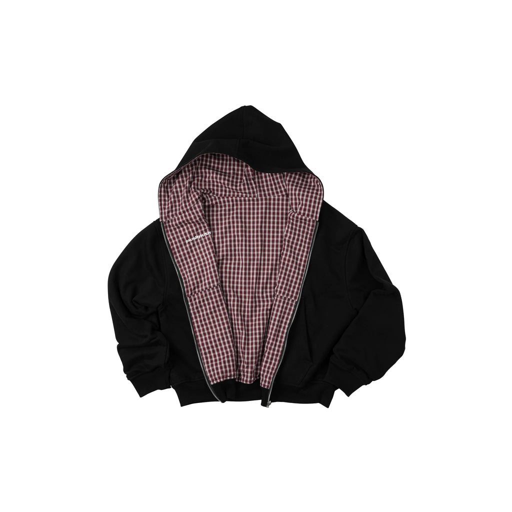 FLIPSIDE ZIP HOODIE BLACK CRIMSON GINGHAM
