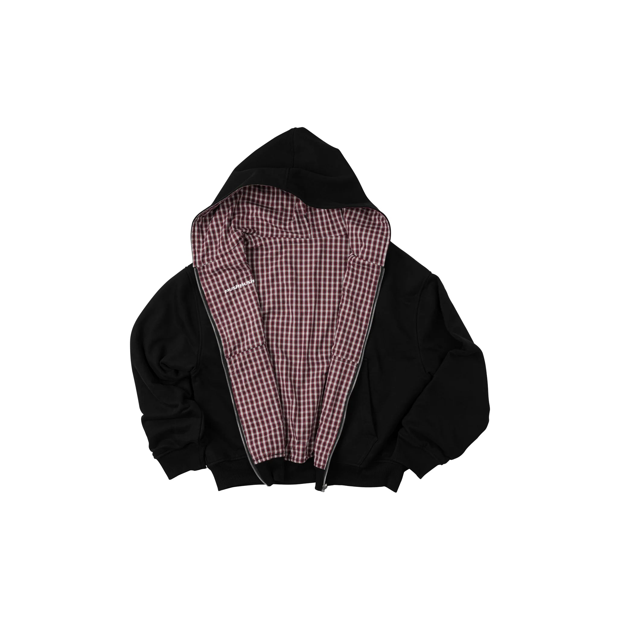 FLIPSIDE ZIP HOODIE BLACK CRIMSON GINGHAM