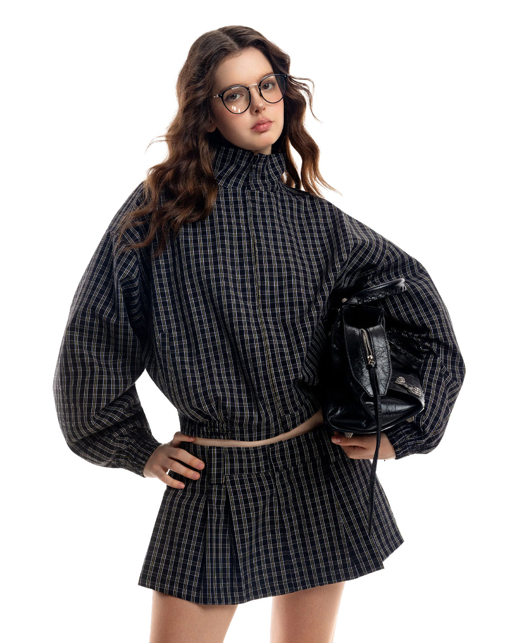 GINGHAM MINI SKIRT GOLDEN NOIR