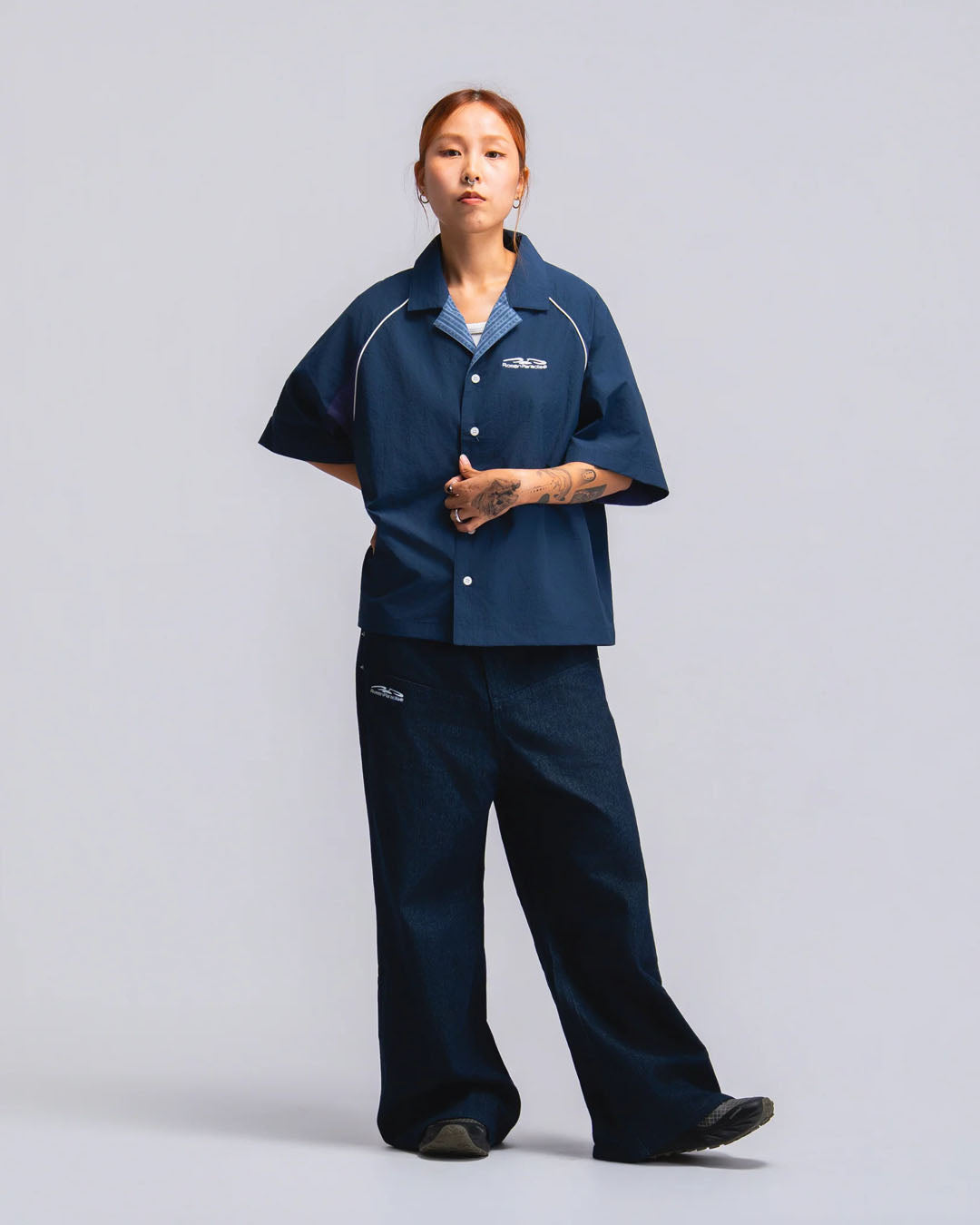 PAPA CONTRAST BOXY SHIRT NAVY